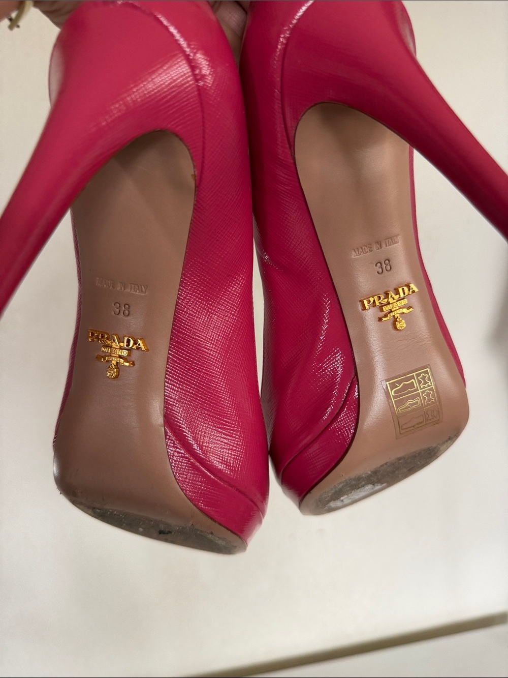 Prada Fuchsia Open-Toe Leather Pumps - Picture 7 of 7